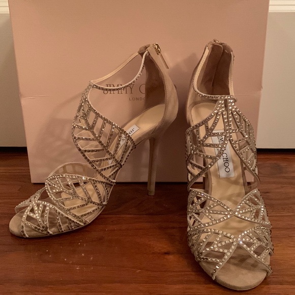 Jimmy Choo Kallai Suede and Crystal Heels - Picture 1 of 8